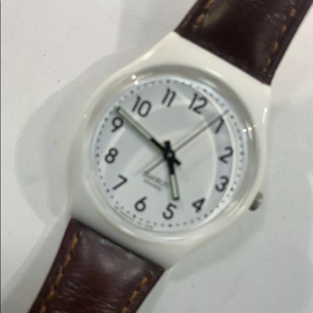 Swatch watch 2009 white with brown leather band